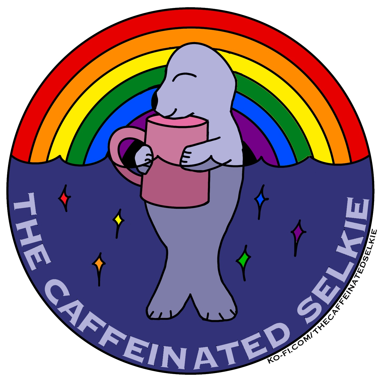The Caffeinated Selkie logo in color